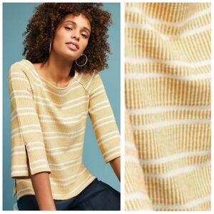 Anthropologie Postcard Mustard Yellow Striped Long Sleeve Women's Medium Cotton